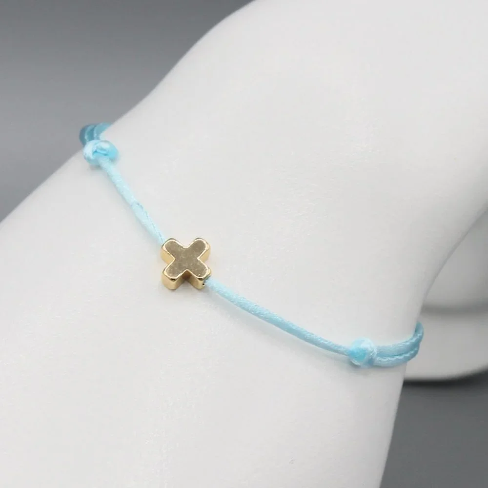 Jewelry cross blue string bracelet adjustable fashion delicate brand new